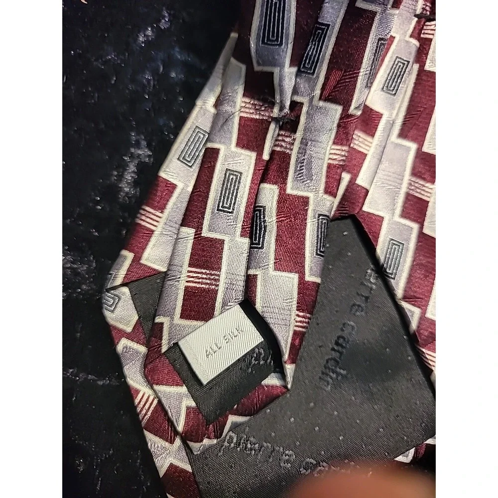 Vintage Pierre Cardin Mens Neck Tie Gray Brown Red Professional Suit